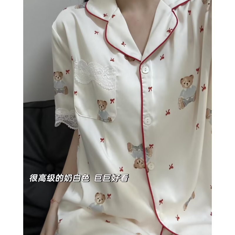 夏季睡衣女冰丝短袖短裤高级感甜美丝绸学生卡通家居女生休闲百搭