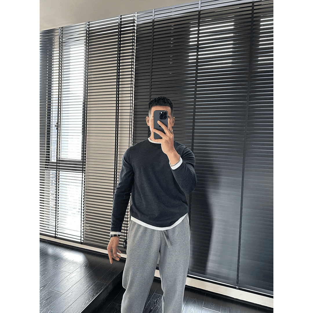 男士简约秋冬季新款美式高端轻奢潮牌针织上衣圆领纯色常规针织衫