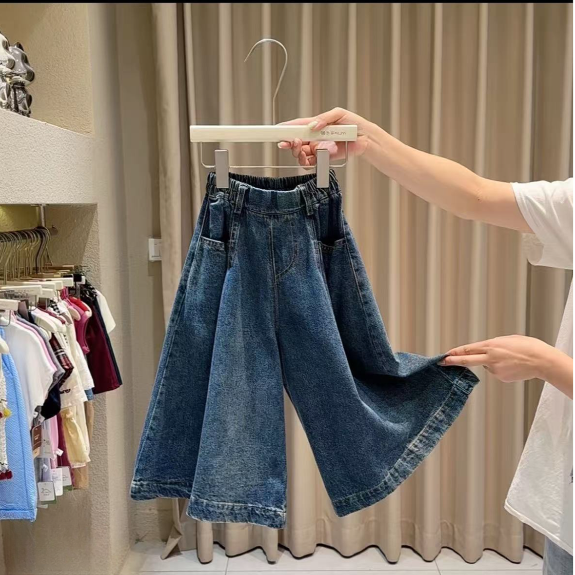 女童裤子2025新款秋款公主风宽松新款阔腿洋气儿童牛仔裤