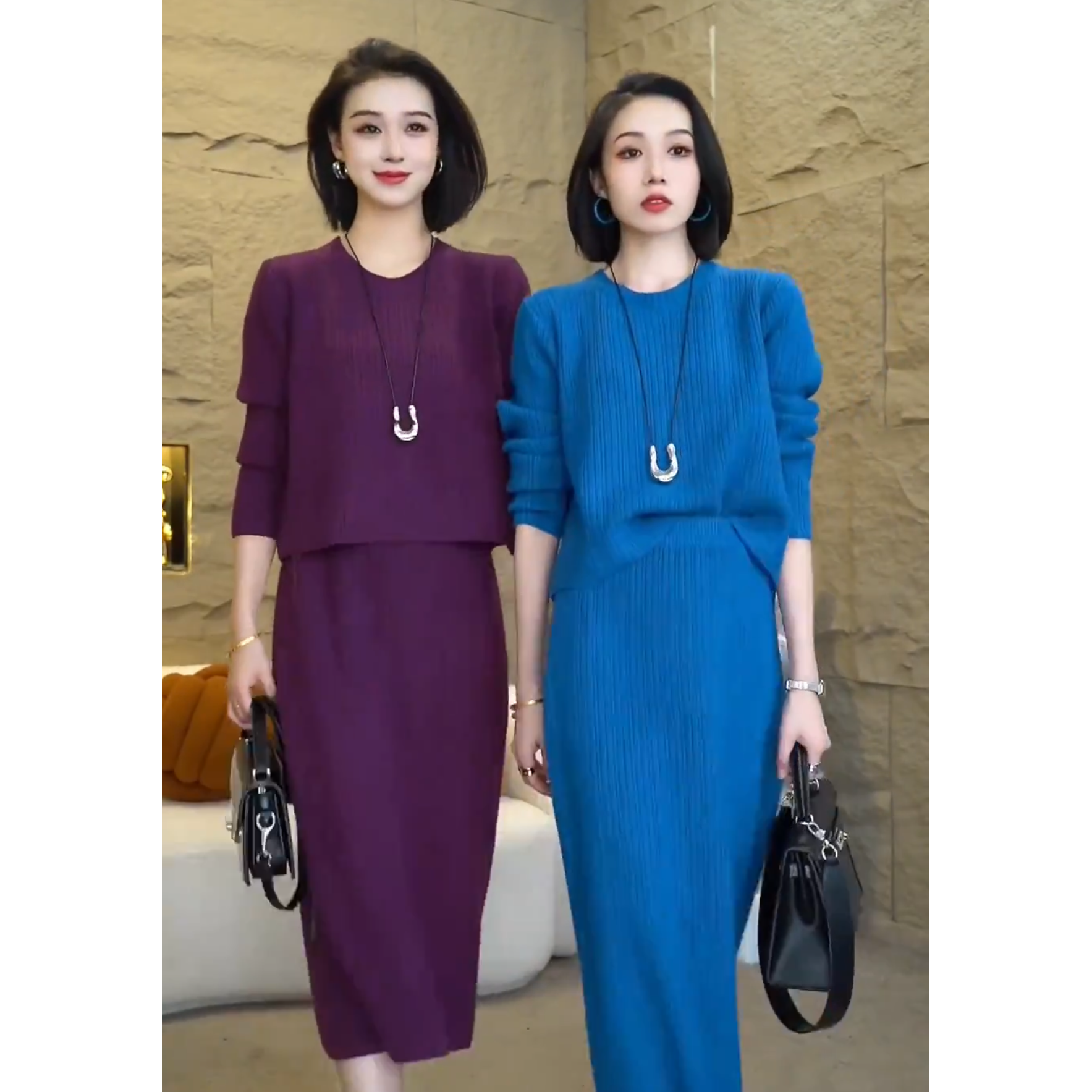 韩版网红秋冬时尚洋气女装女士时尚百搭服装显瘦长袖洋气两件套上