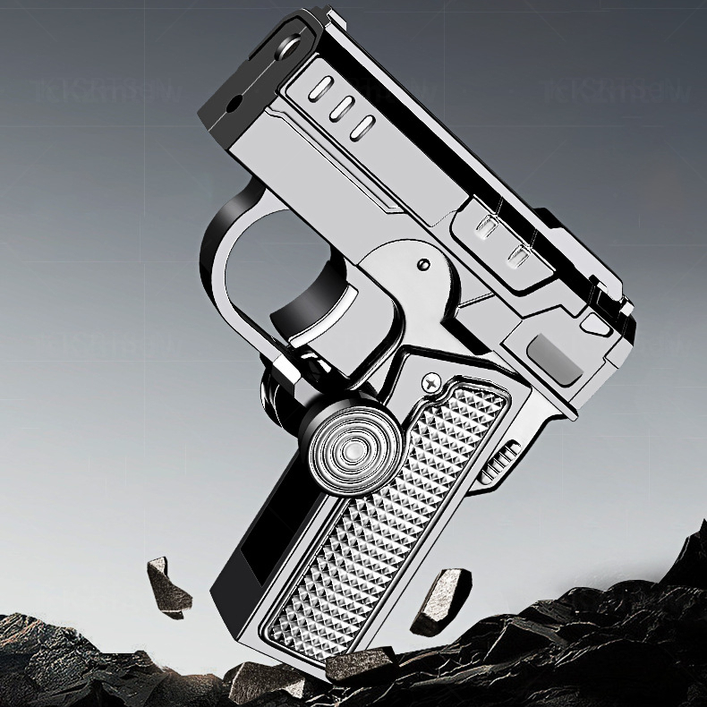 多功能双形态金属折叠枪创意防风充气打火机潮解压指尖陀螺送男友