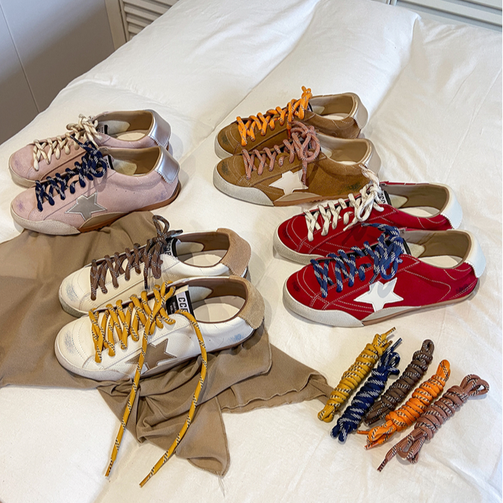 牛皮~复古擦色做旧星星脏脏鞋女2025新款内增高德训鞋休闲板鞋女