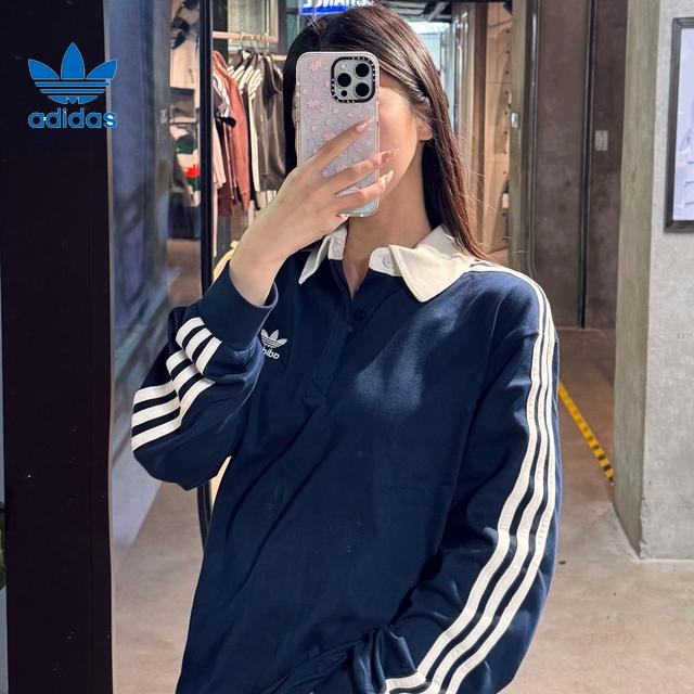 阿迪达斯三叶草polo衫男女复古美式学院风运动长袖打底衫JY1400