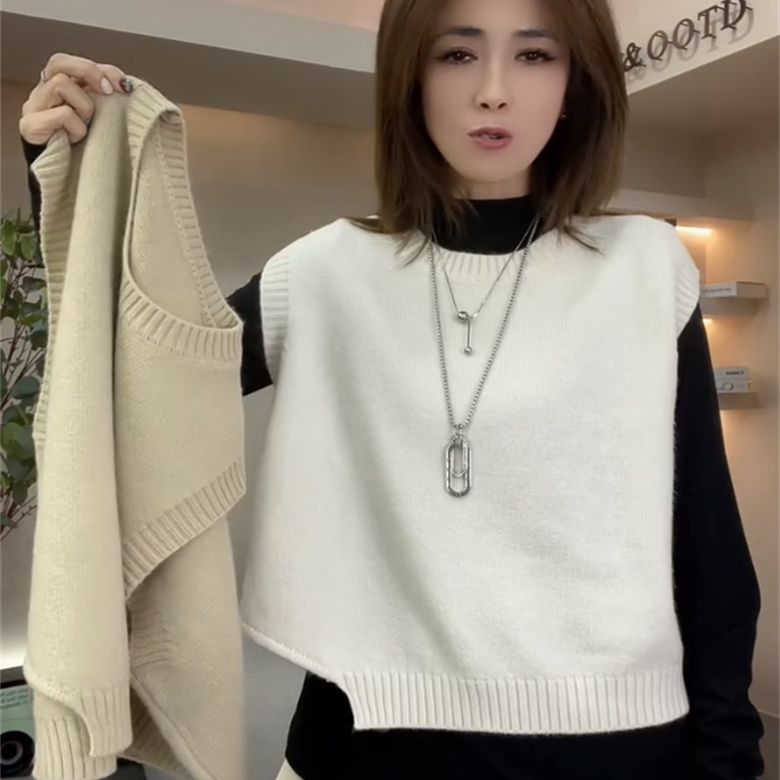 超好看洋气不规则针织马甲背心2025早秋冬新款百搭宽松叠穿毛衣潮