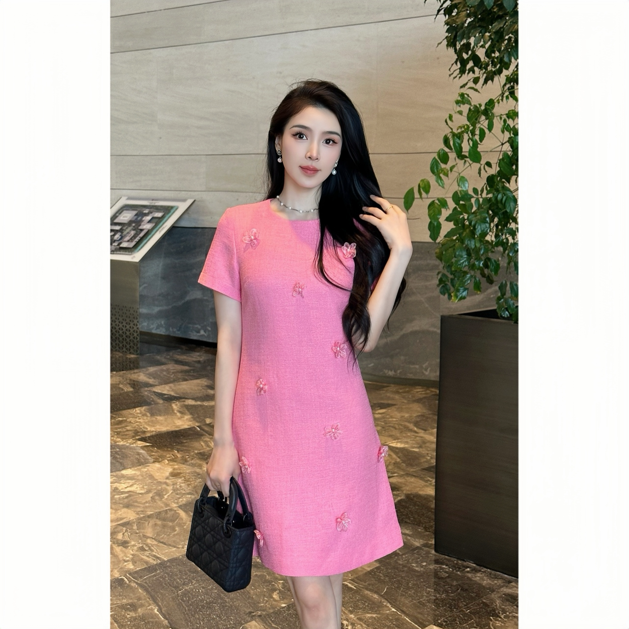 YUANBAO【雾里看花】夏款时尚女装轻奢夏季气质显瘦收腰连身连衣裙