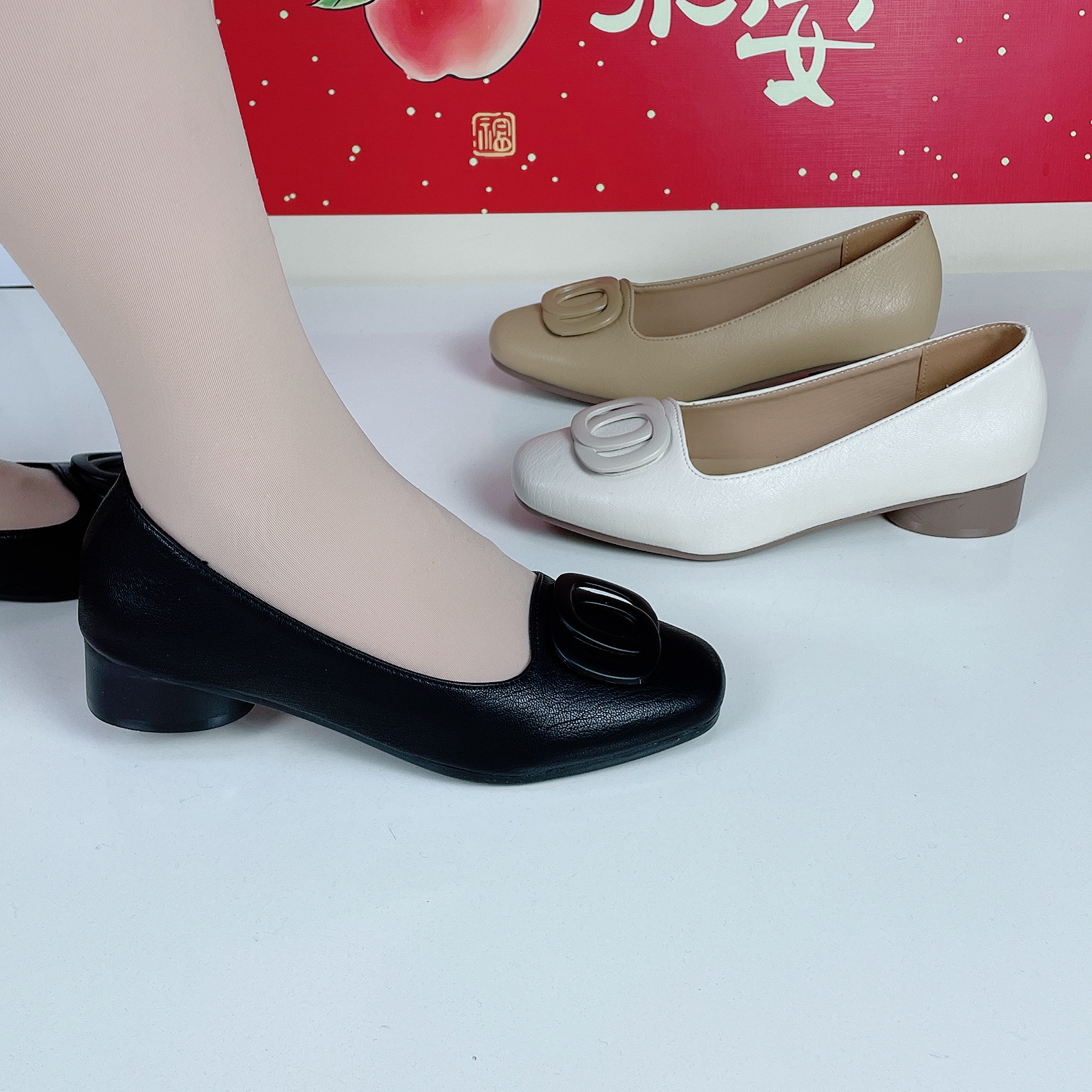 2公分-2025舒适粗跟浅口防滑低跟轻职风夏季单鞋休闲女鞋赫本风