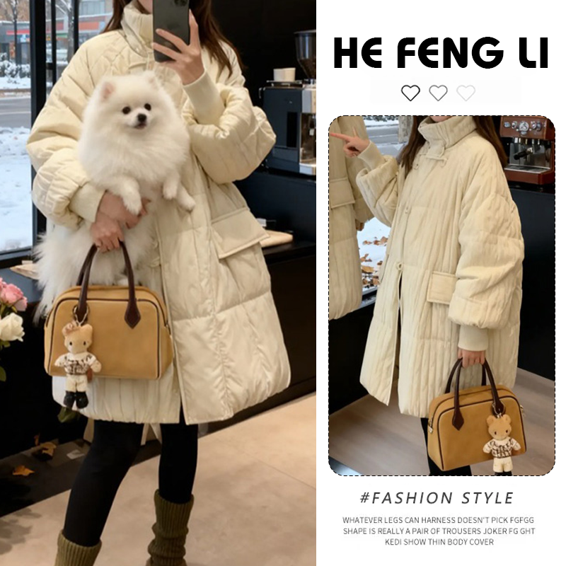 外套女冬款韩系百搭中长款棉衣外套2025新款宽松韩版保暖棉服冬