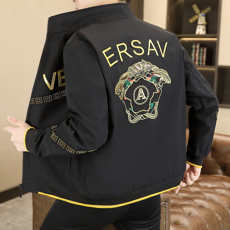 欧洲站2025春秋季男士新款夹克潮流时尚帅气百搭刺绣修身立领外套