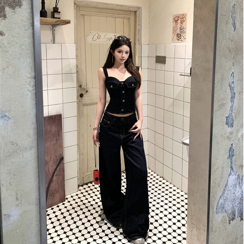 2025夏季新款时尚牛仔吊带背心气质显瘦洋气休闲百搭性感辣妹上衣