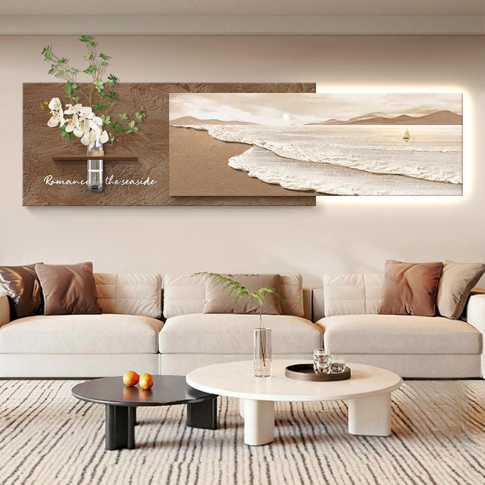 侘寂风海浪客厅装饰画高级感沙发背景墙挂画2025新款立体砂岩壁画