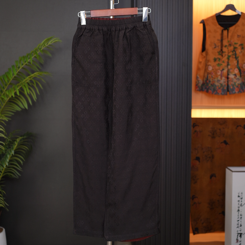 【浮梅笑】国风新中式双面穿四径绞萝显瘦松紧腰直筒裤中年装