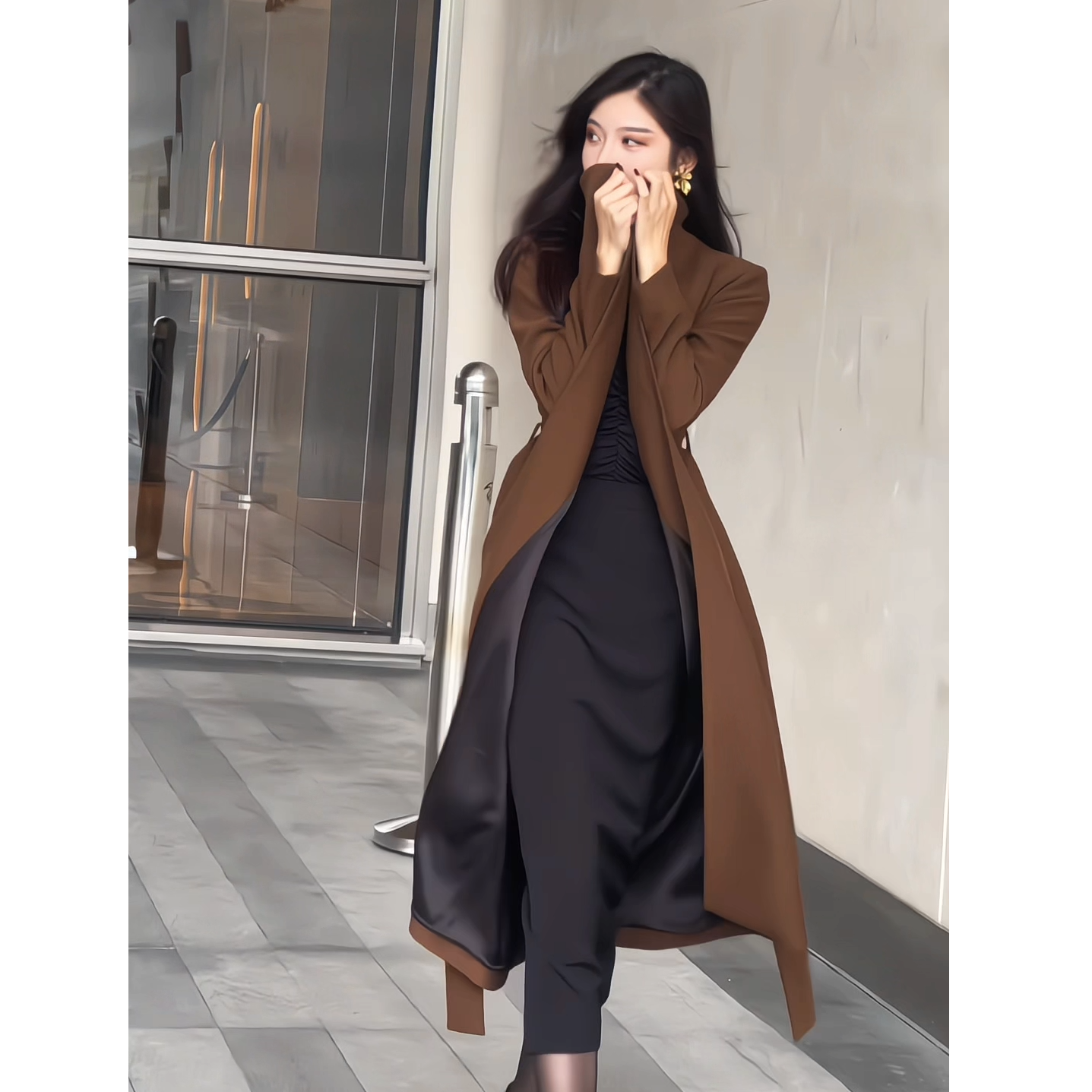 JIA SHI 翻领长款大衣显瘦百搭简约轻奢气质设计师高定-WD041