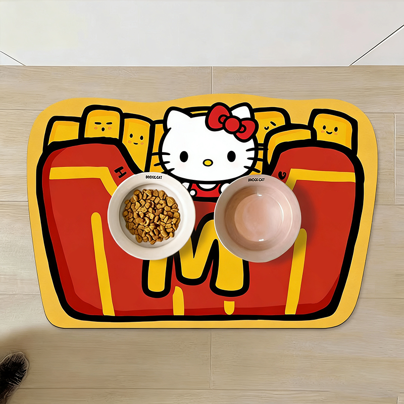 猫狗宠物通用硅藻泥餐垫卡通线条挂式吸水防油家用易打理耐脏防滑