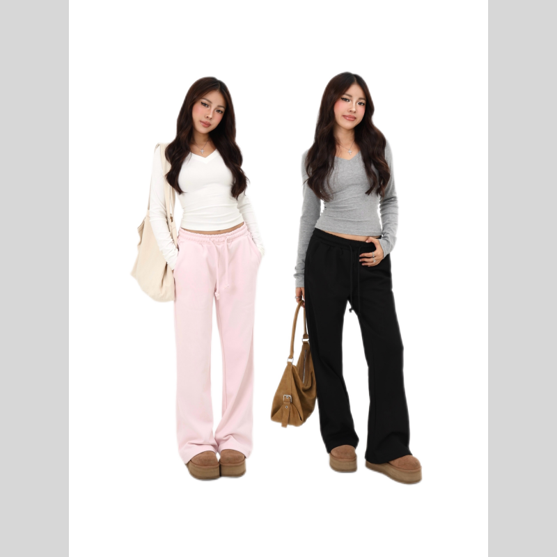 MIMIETTE小个子中腰重磅460g卫裤显瘦25秋冬厚6686微喇美式休闲裤