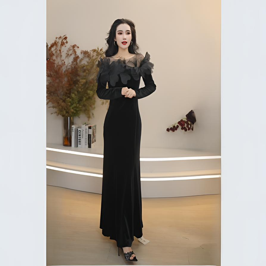 冬季时尚气质法式新款丝绒显瘦长款修身名媛风礼服连衣裙885278