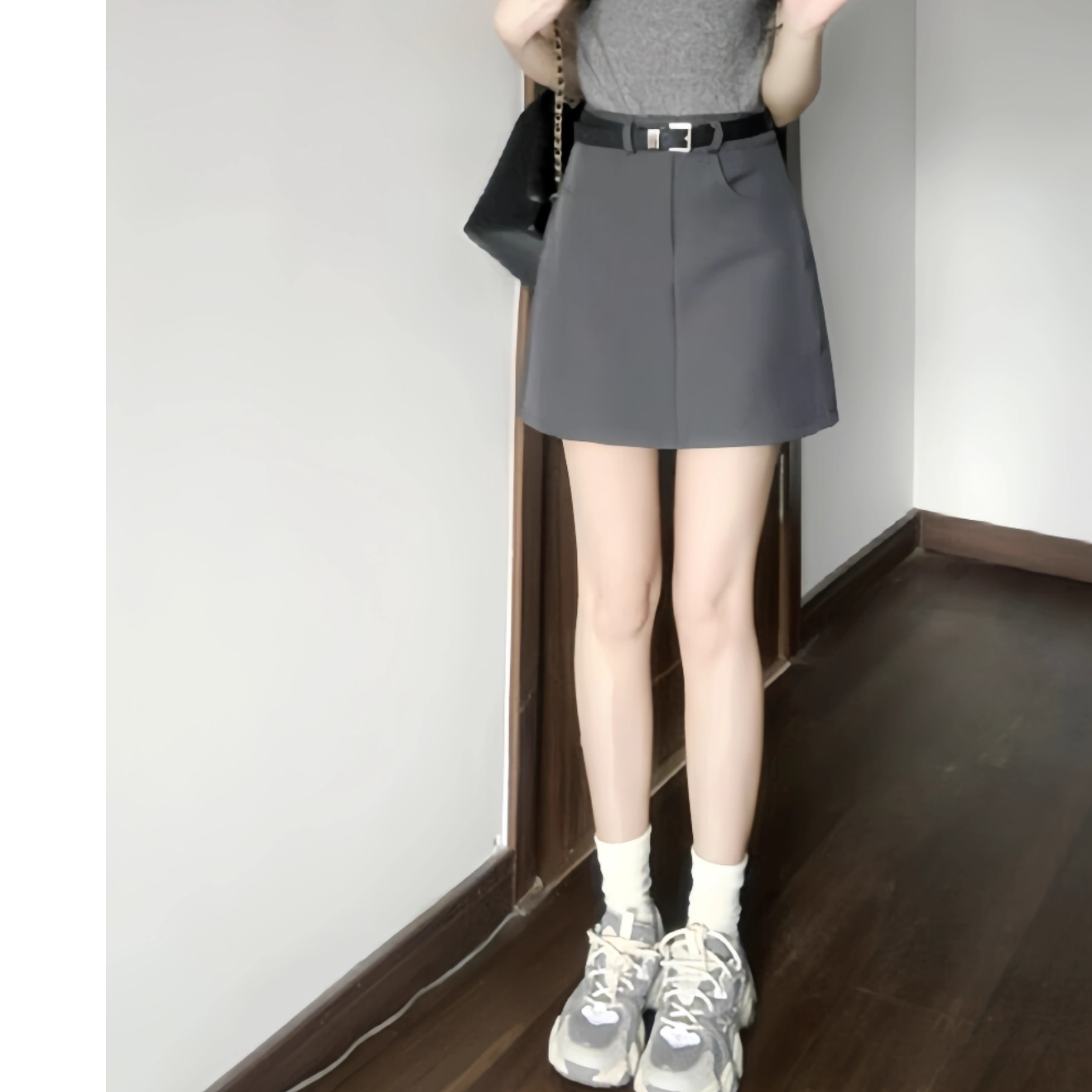 高腰潮流风纯色半身裙百搭春夏A字小个子时尚裙子小众包臀韩版