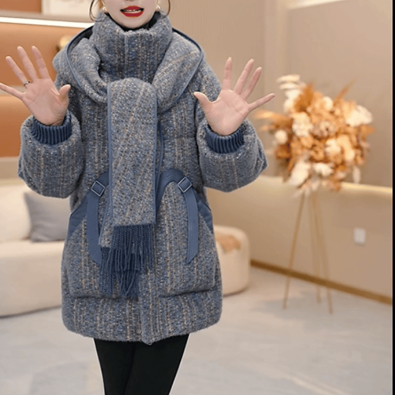 C063【羽绒服】2025冬季新款时尚气质加厚宽松休闲围巾连帽羽绒服