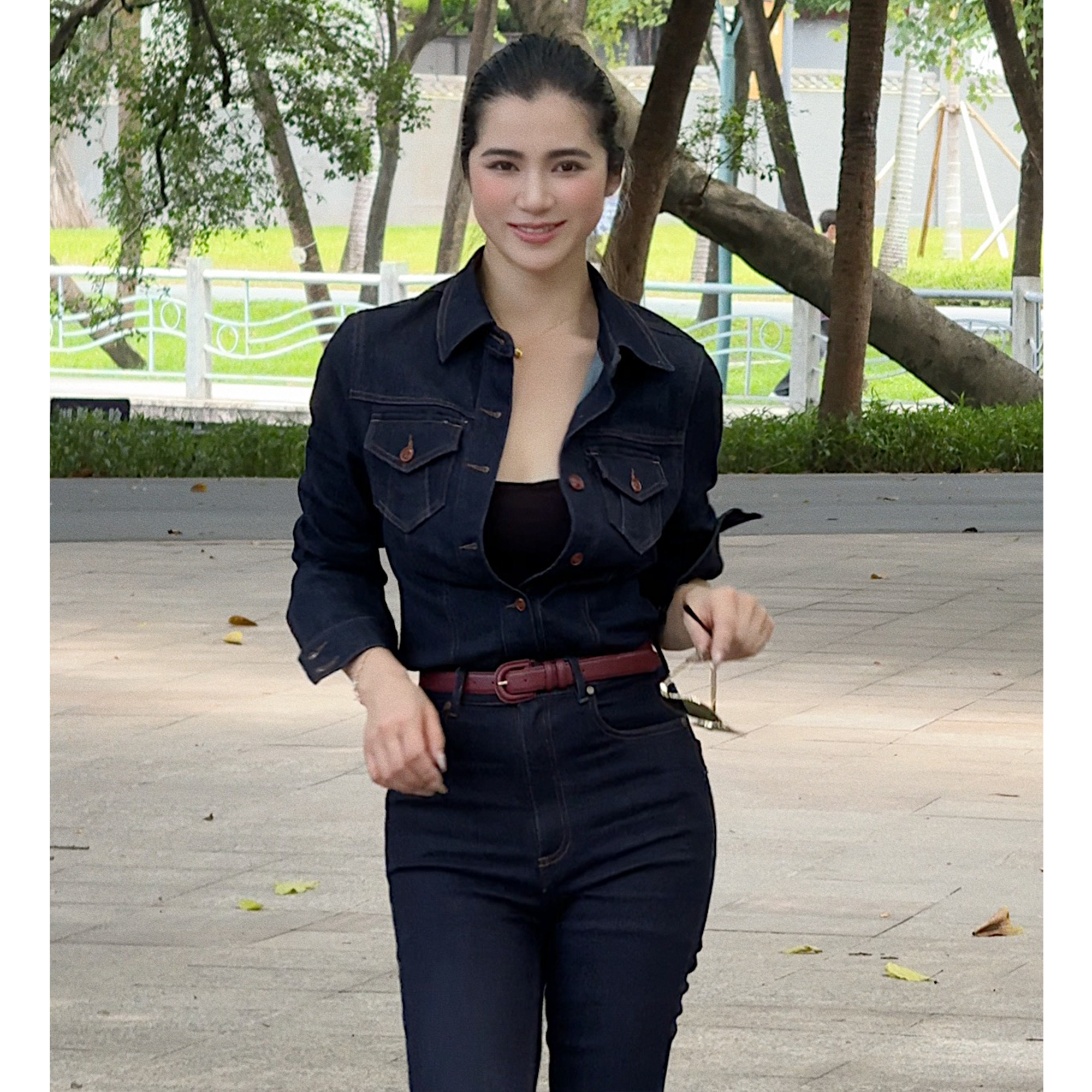 CHELIGNE原创设计2025早秋新品复古港风修身外套水洗蓝牛仔裤套装