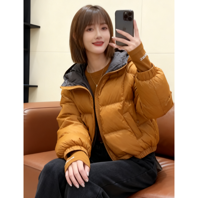 韩系时尚小个子宽松连帽短款棉服女2025冬季新款减龄面包服外套潮