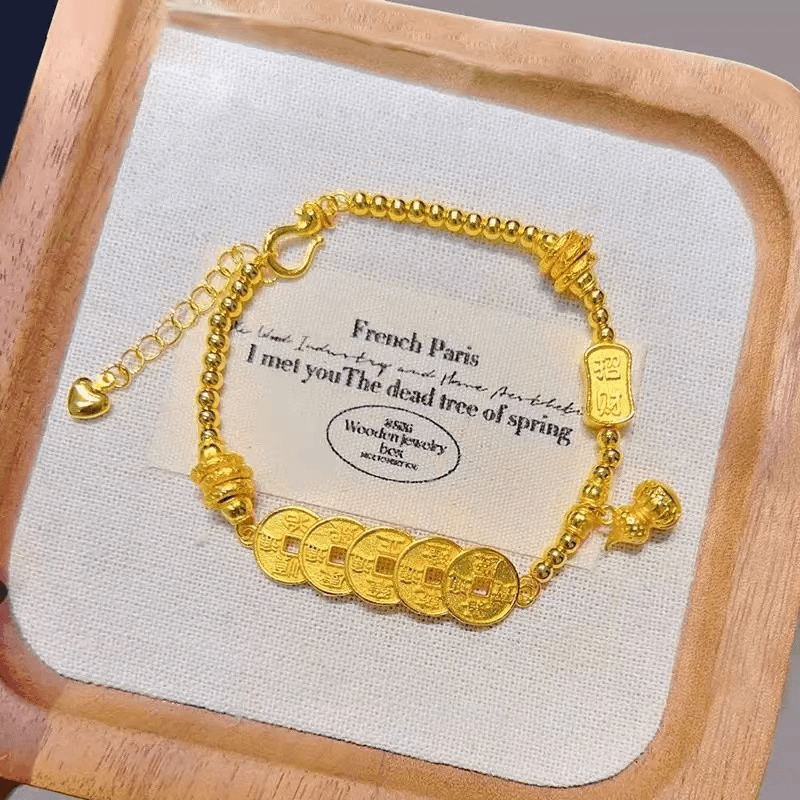 新款古法金色五帝币招财纳福葫芦盘缠精美手链礼物款
