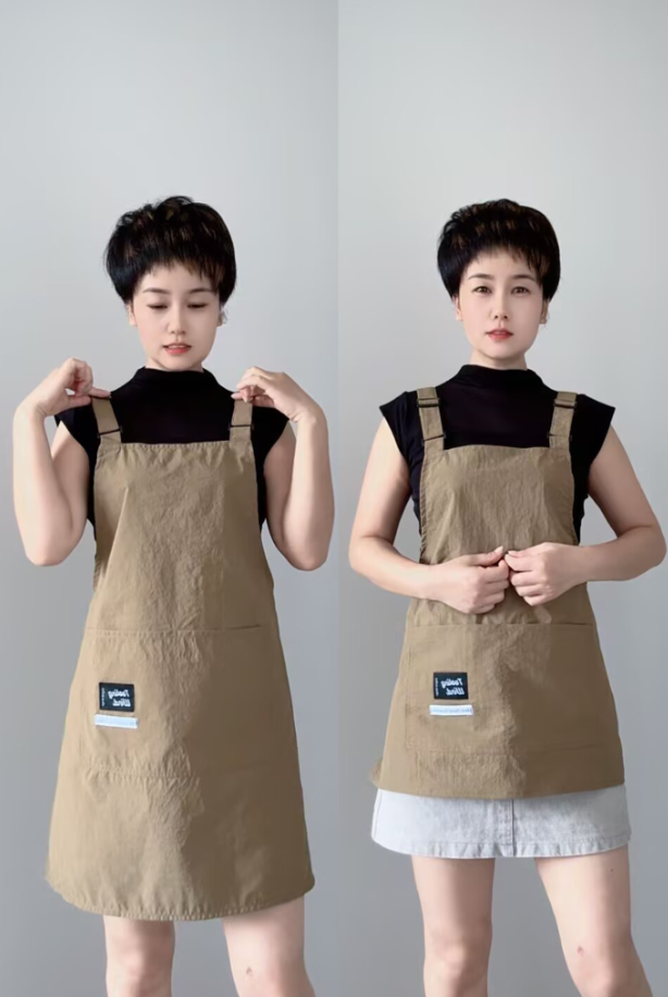 简约时尚工装防泼水围裙厨房家用定制印字做饭围腰男女上班工作服