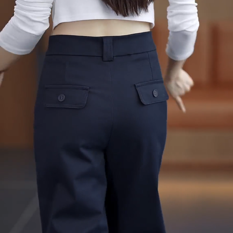 藏青色天丝棉直筒裤女裤2025秋季新款宽松显瘦休闲西裤窄版阔腿裤