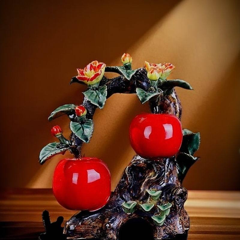 石湾陶瓷柿柿水果摆件创意摆设工艺品长19高如意乔迁新居茶宠10