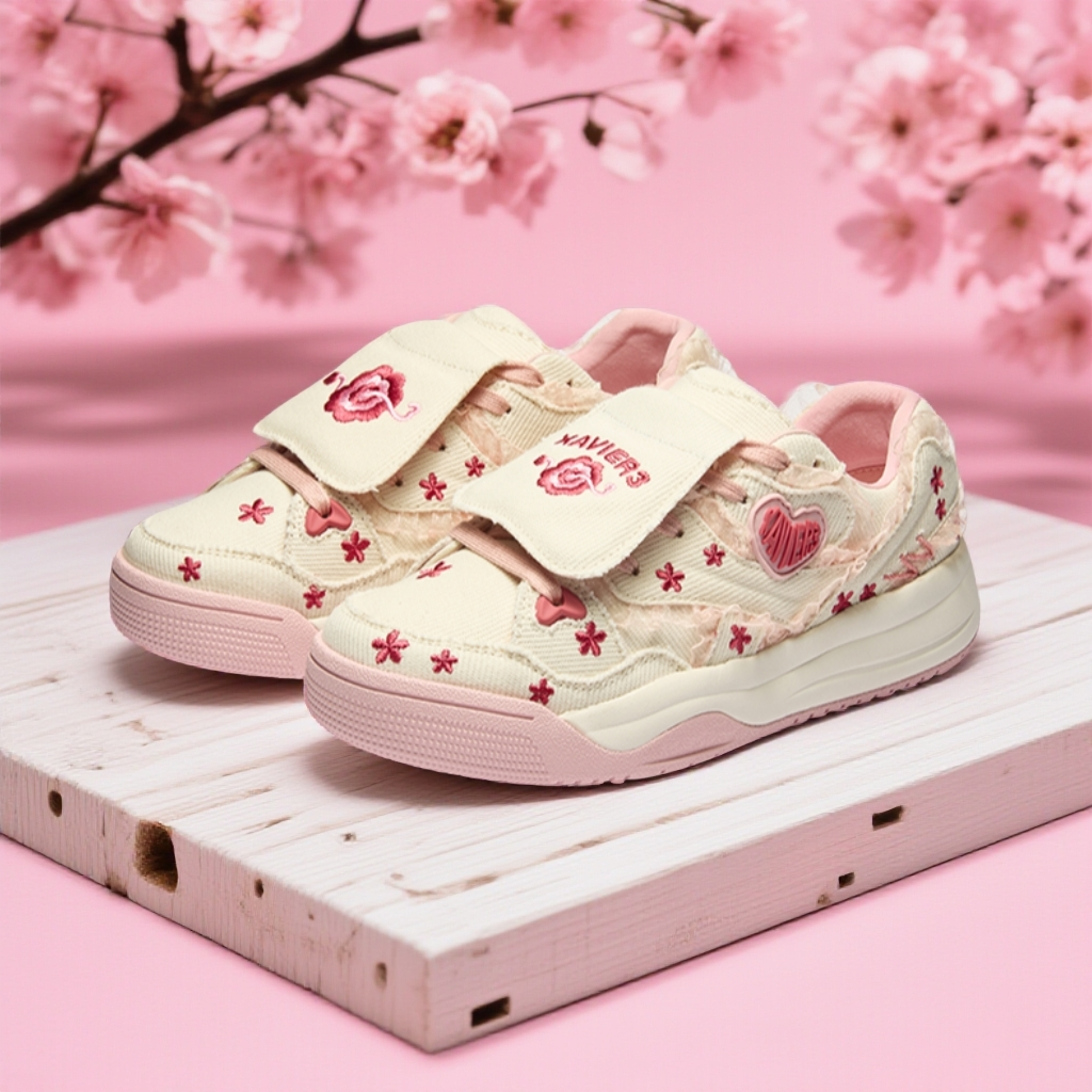 Xavier3刻骨铭心板鞋樱花粉女新款夏帆布百搭厚底增高小众休闲鞋