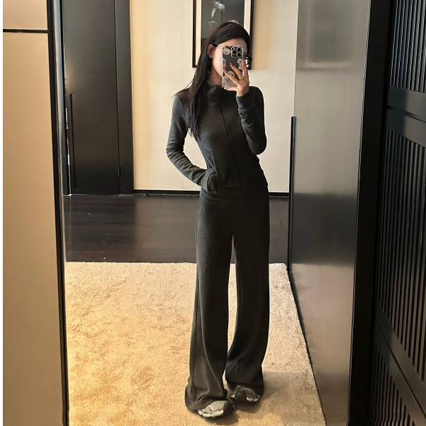 【现货+运费险】休闲慵懒运动套装女条纹立领卫衣高级感两件套