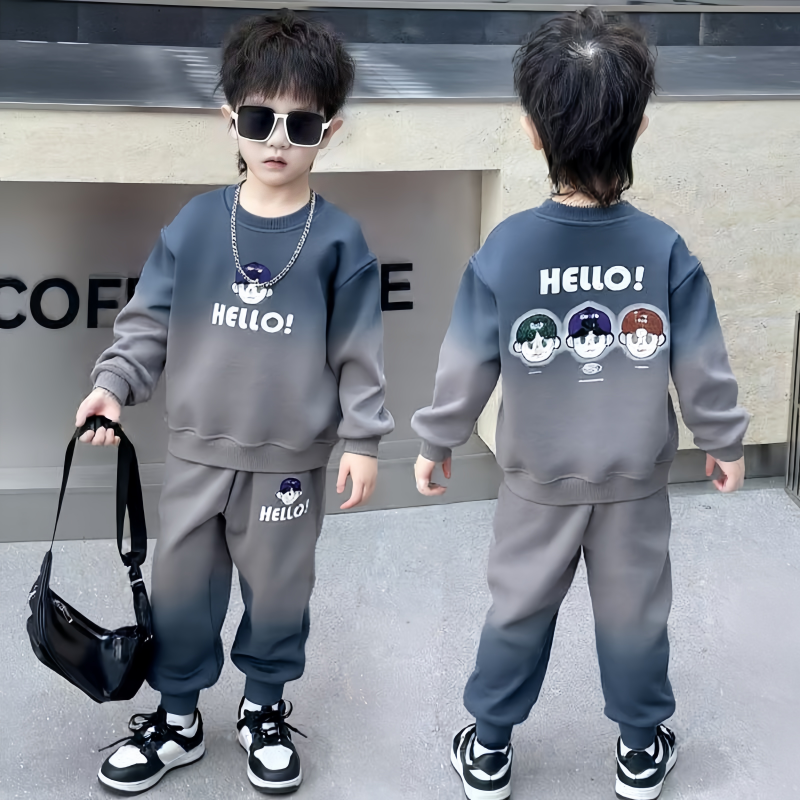 男童吊染运动服套装洋气新款中小童春秋男孩炸街休闲帅卫衣两件套