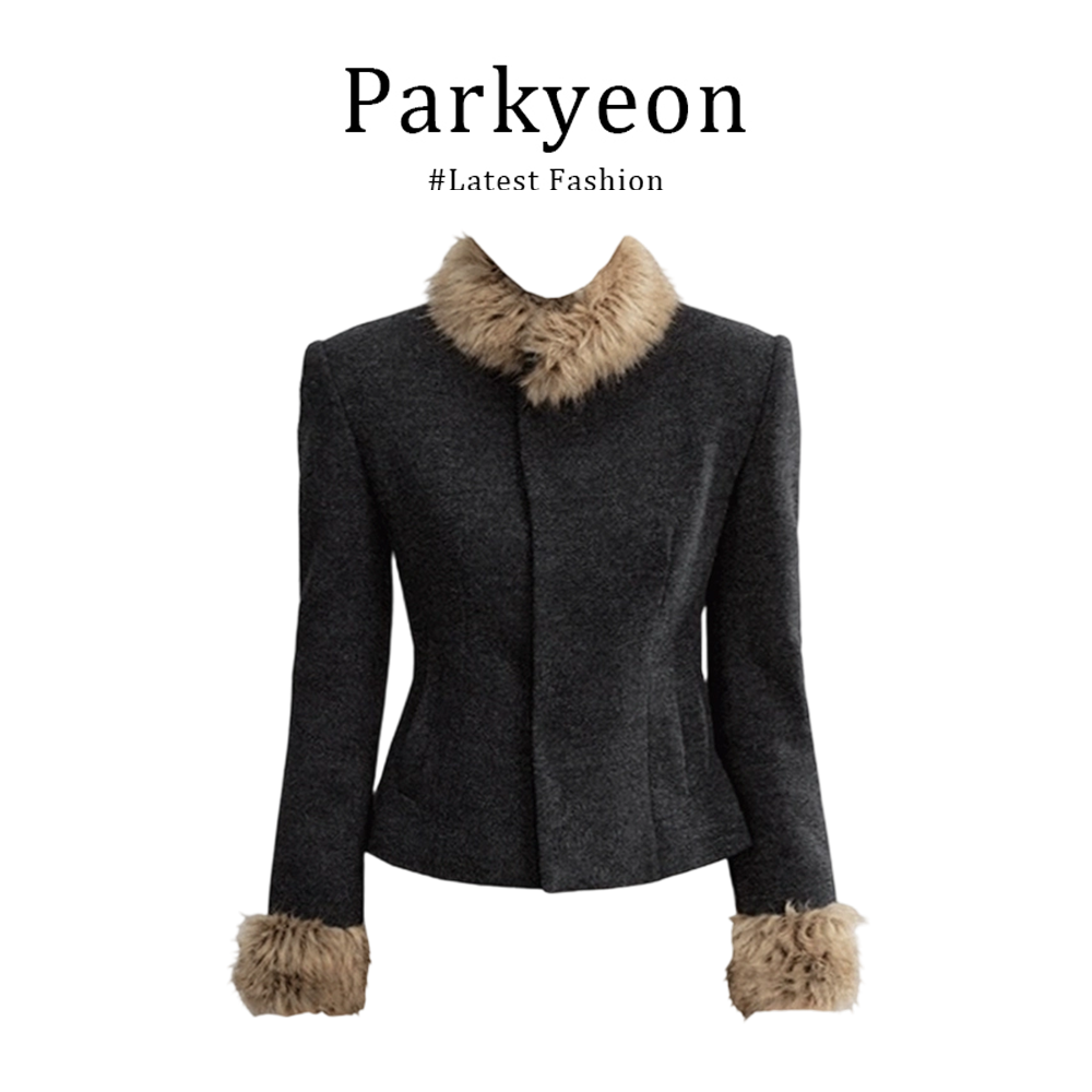 小香风可拆卸毛领毛呢外套设计感收腰显瘦短款气质上衣