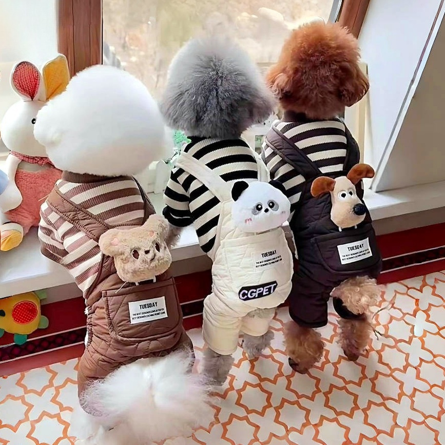 狗狗衣服秋冬款保暖卡通玩偶泰迪比熊贵宾双层棉衣加厚宠物四脚衣