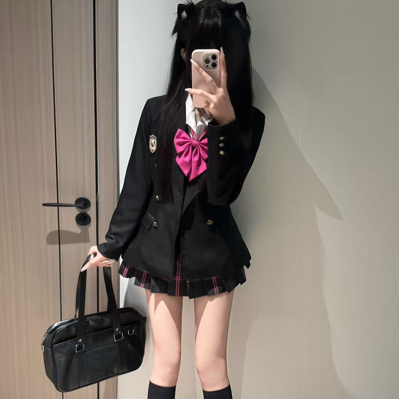 猫看花【双排扣西服十件套】原创jk女学院风西装显瘦气质西服套装