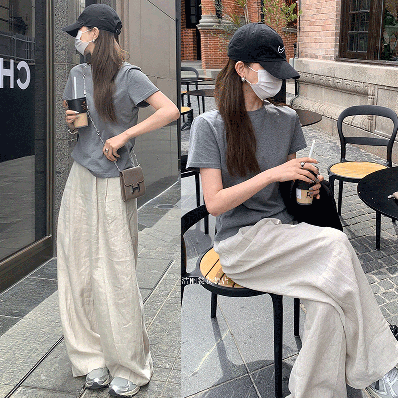 韩系慵懒风休闲套装运动服夏日穿搭短袖T恤阔腿裤时尚洋气两件套