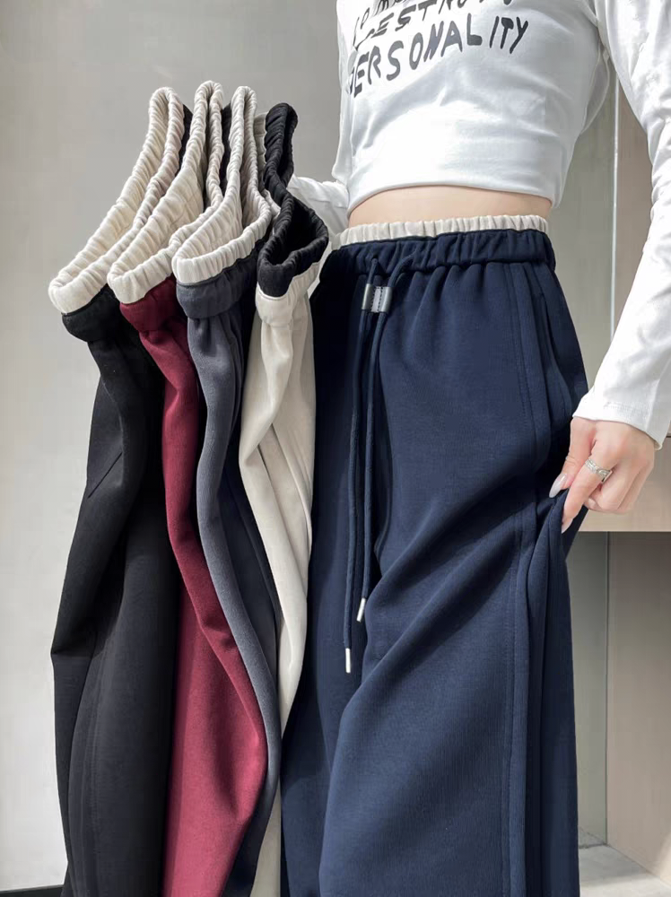 特大码高腰窄版香蕉裤女秋季高腰直筒运动卫裤垂坠感阔腿梧桐裤