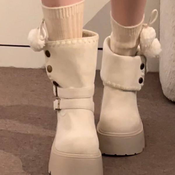 白色复古厚底增高小个子马丁靴女款2025新款秋季百搭英伦风短筒靴