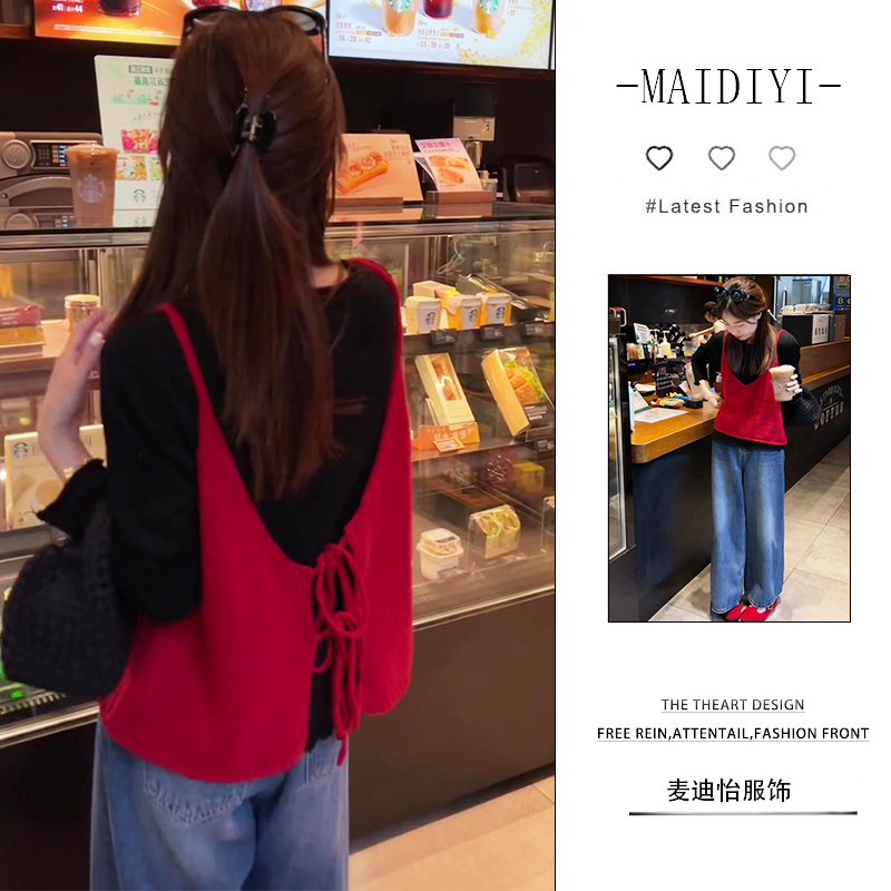 【新款】2025早秋气质百搭背心时尚女简约长袖休闲显瘦牛仔裤三件套