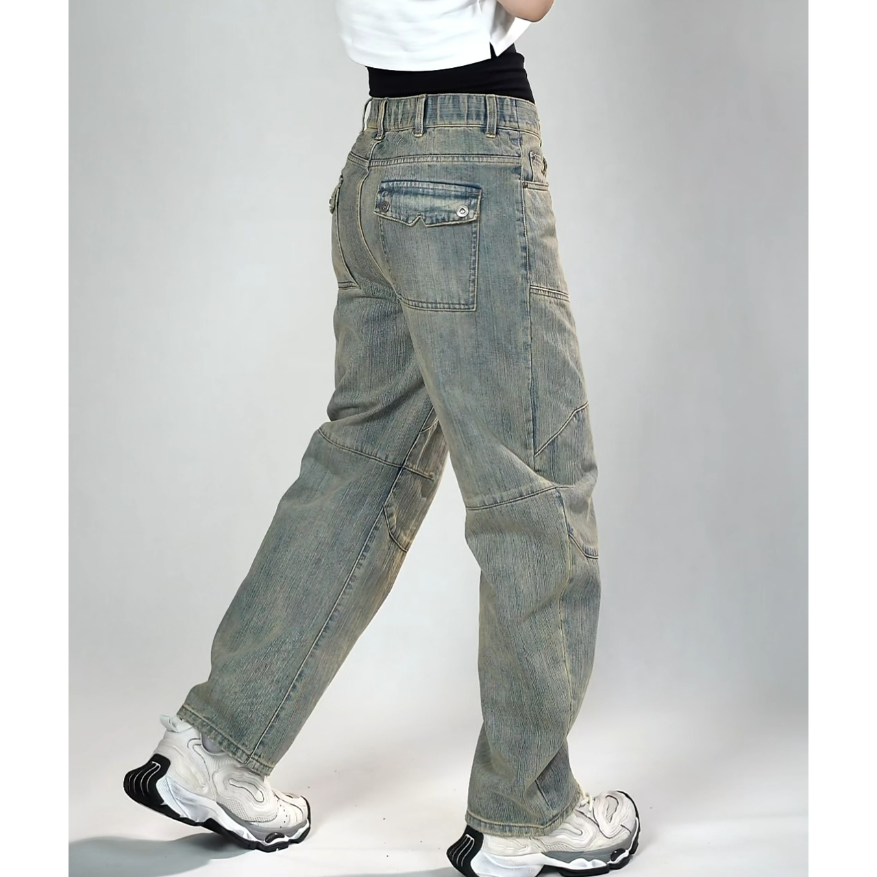 黑桃A系列个性剪裁阔腿牛仔裤53NZ611秋冬男装纹理感阔腿牛仔裤