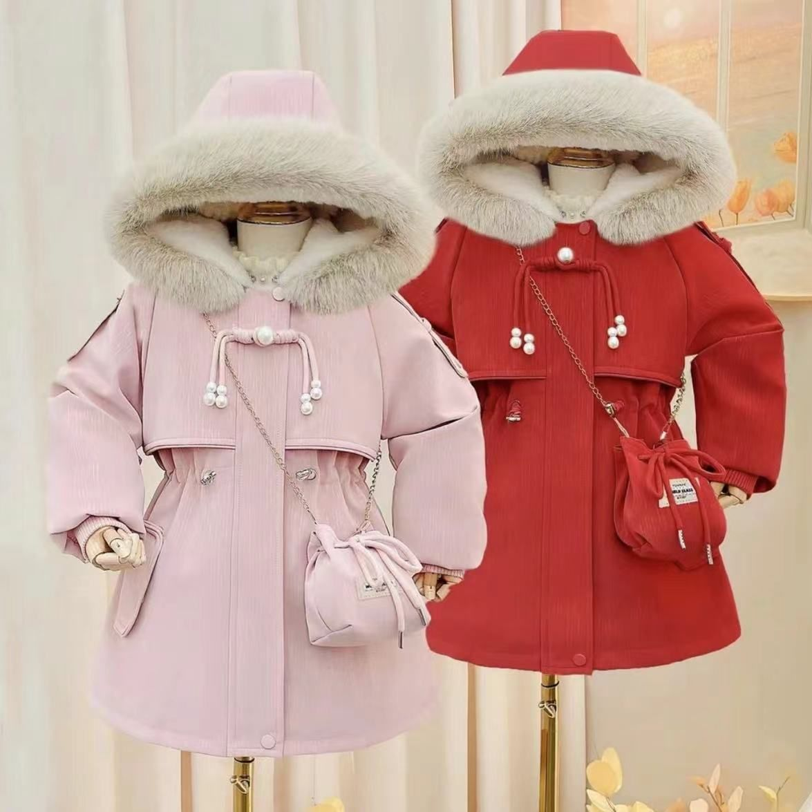 （流星雨）女童2025新款儿童加绒加厚皮衣冬装大童中式派克服