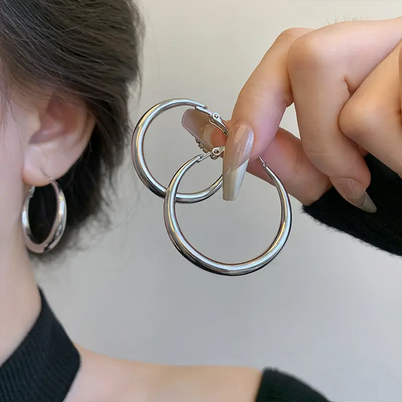 合金耳饰 2025新款 冷淡风素圈个性耳环女 轻奢小众气质耳圈耳环