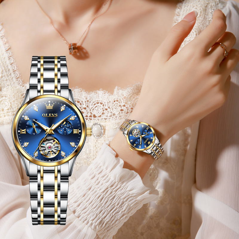 欧利时女士腕表全自动机械表手表时尚小巧气质镂空防水款女表6608
