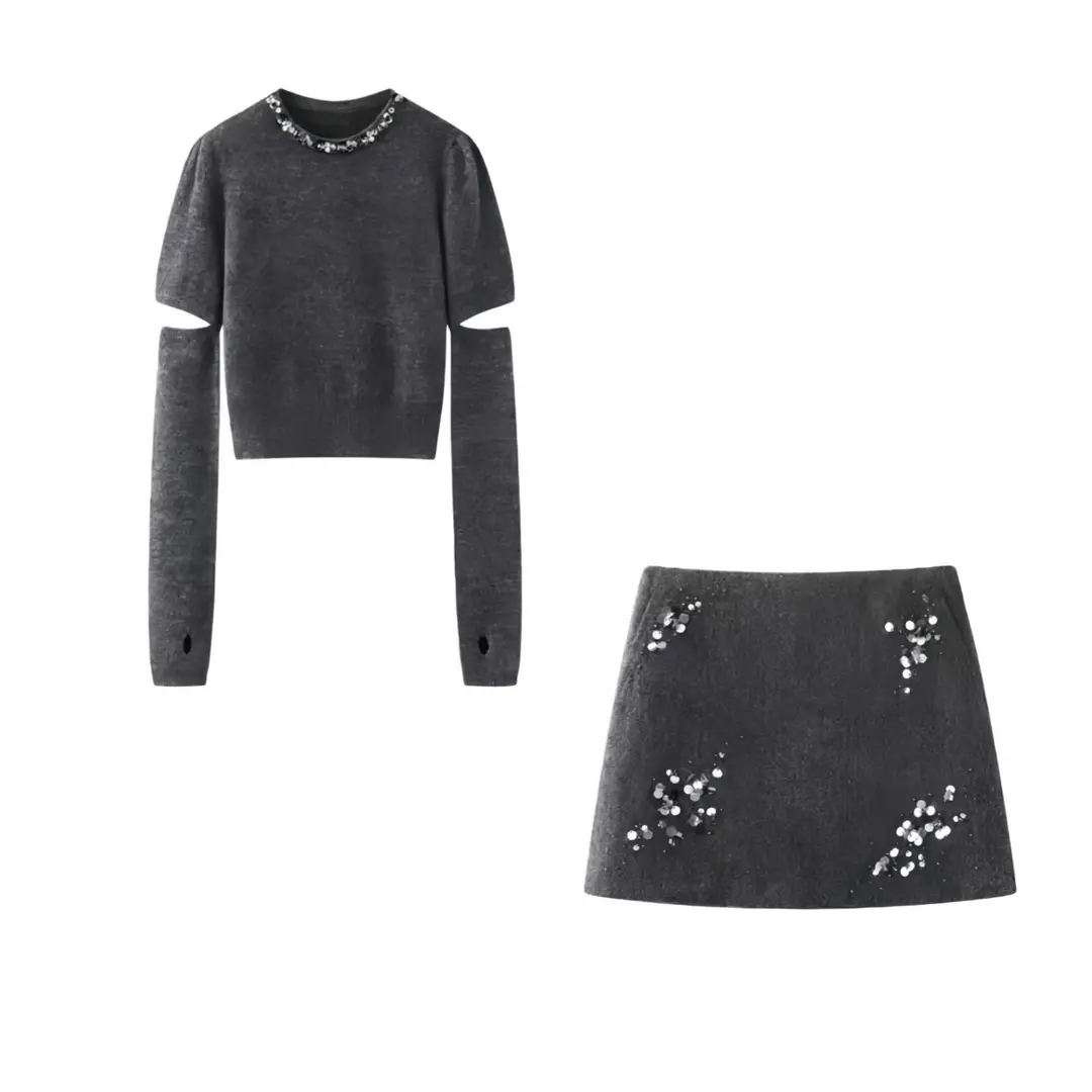 艾家商场同款2025冬季新款款时尚圆领手工亮片针织衫上衣AR804154