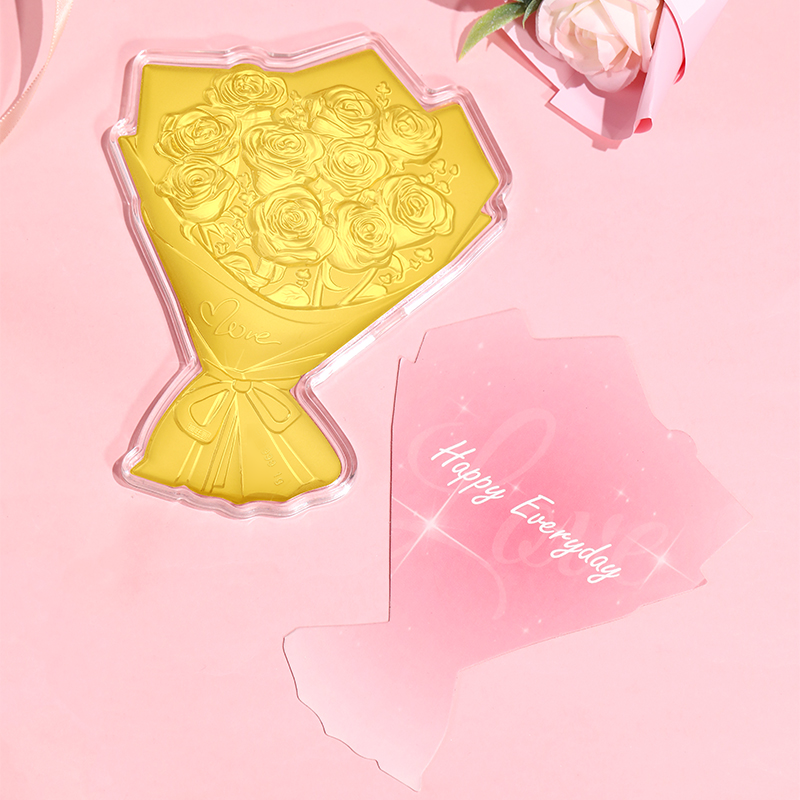 含金工艺品周金生玫瑰花束永生手捧花含金摆件生日礼物送女友老婆