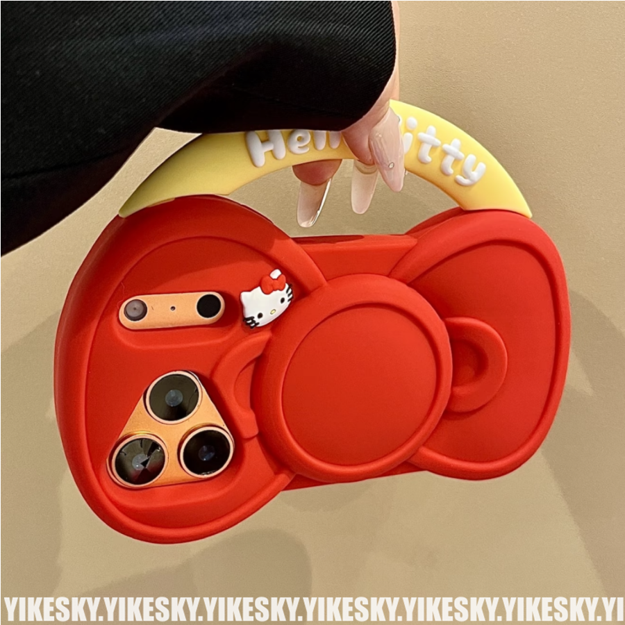 立体手提红蝴蝶结苹果17promax手机壳iPhone16151413硅胶14pro女