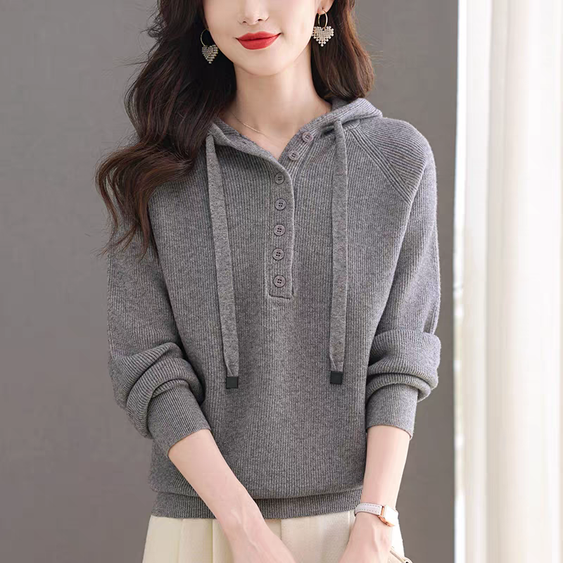 Nalian/拿恋豆子优选-秋冬宽松针织衫慵懒风连帽毛衣  DZ99110