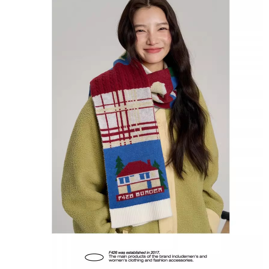 【圣诞限定】F426潮牌服饰冬季氛围感穿搭配饰复古格子围巾红色 XH