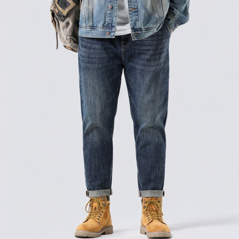 秋冬新款大码男士牛仔裤子弹力宽松加肥加大爆款松紧腰直筒裤6337