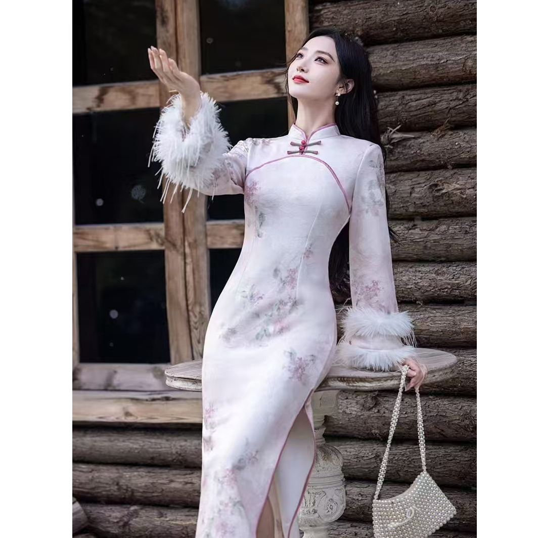 苏故里【织画】冬季新款修身显瘦改良版气质女人味显瘦显身材粉色