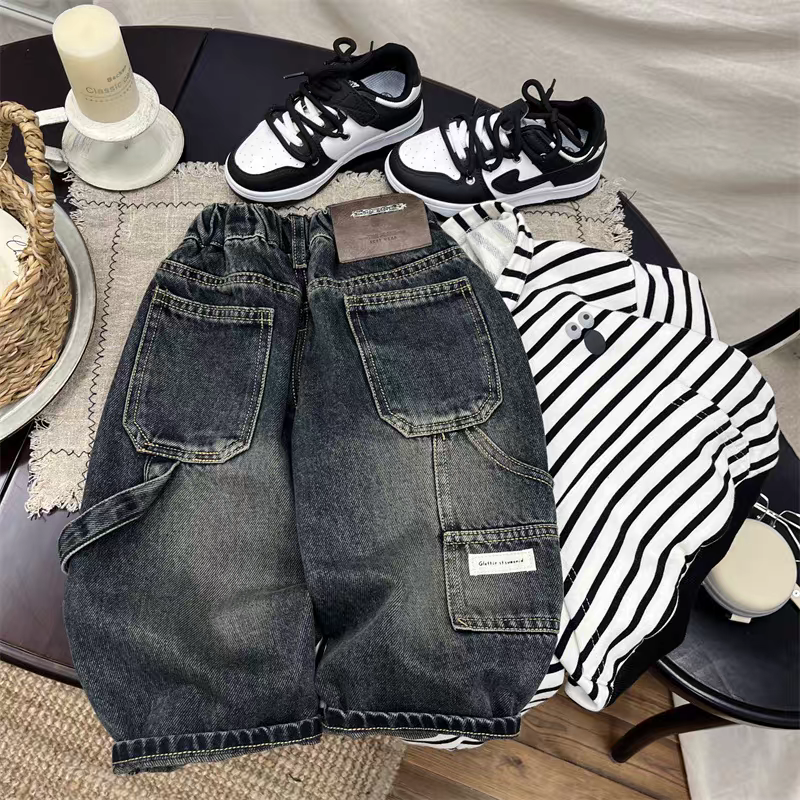 儿童牛仔裤2025春秋男童休闲直筒裤宝宝口袋织带工装裤小童秋款