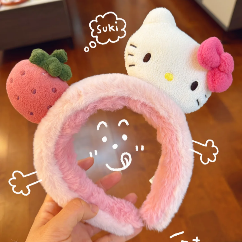 可爱草莓卡通KT毛绒发箍女甜美新款洗脸面膜头箍防滑头饰发完